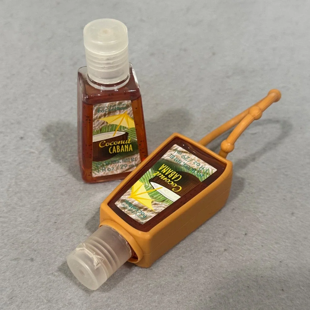 Bath & Body Works Hand Sanitizer Coconut Cabana 1oz Set of 2 with Holder Orange